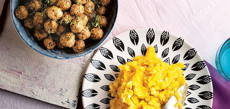 Ekşili köfte ve patatesli bal kabağı püresi